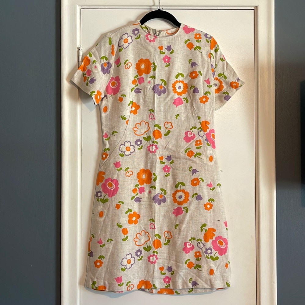 Vintage linen floral mini dress